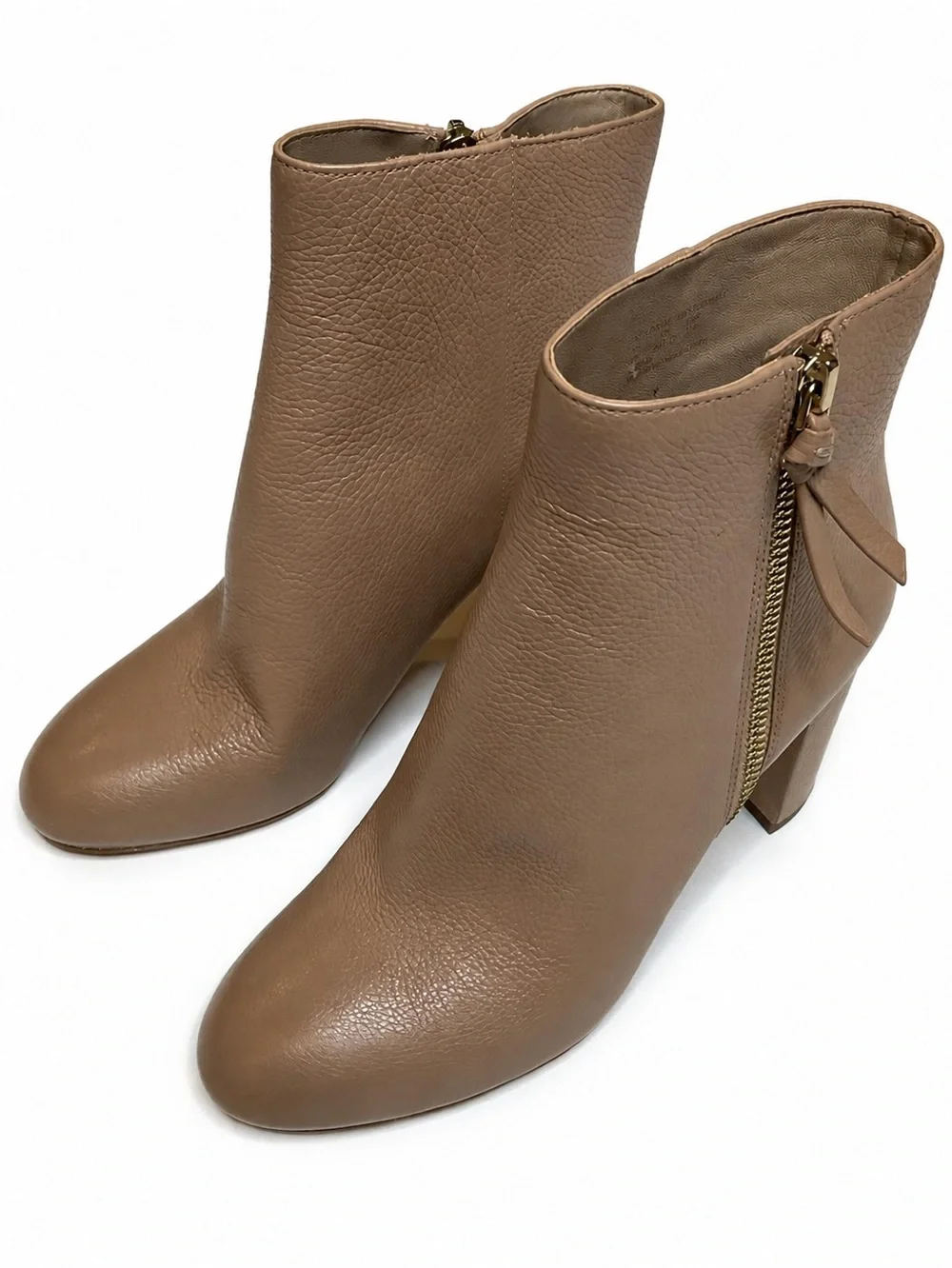Kate Spade Knott Zip Pebbled Texture Tan Bootie Womens SZ 7 Classic Minimalist